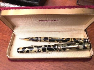 WAHL EVERSHARP PEN SET, um 1927, BLACK & PEARL CELLULOID, IN OVP - Bild 1 von 8