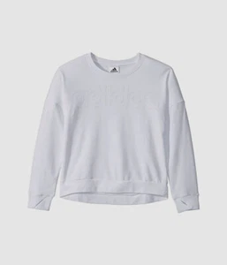 $79 Adidas Kids Girls' White Logo Fleece Crew Neck Long-Sleeve Sweater Size M - Picture 1 of 1