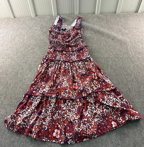 ME+EM Kleid Damen Größe UK 6 Rot Lila Stufen Rüschen Midi Boho Blumen Sommer - Bild 1 von 13