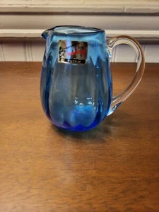 Vintage Pilgrim Art Glass Blue Optic Rib Creamer Hand Blown Glass Pitcher Handle - Picture 1 of 5