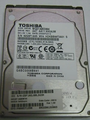 Toshiba MQ01ABD064 (WV4 HDKBB99T3A01 S)  AAT AA11/AX0A3M 640GB 2.5" SATA HDD - Image 1 of 4