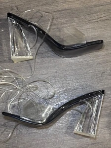 Women’s platform heel shoe clear plastic string wrap around leg - Picture 1 of 1