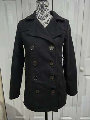 Chaquetón New Look Negro Mezcla Poliéster y Lana Doble Pecho Manga Larga Talla Pequeña Foto 1 de 4