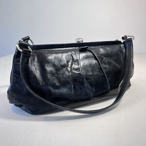 Hobo International Black Leather Purse Kisslock Framed Shoulder Bag Floral Lined