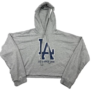Ambiance Cropped Hoodie Women Large Gray Los Angeles Dodgers Baseball Oversized - Picture 1 of 7