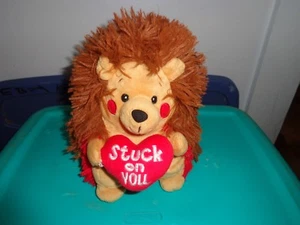 AMERICAN GREETINGS 8" BROWN TAN PLUSH PORCUPINE HEDGEHOG STUCK ON YOU VALENTINES - Picture 1 of 7