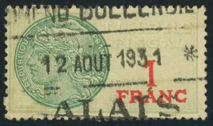 France 1 Franc Revenue Fiscal Stamp Postmarked Cancelled Europe 1931 Used - Picture 1 of 1