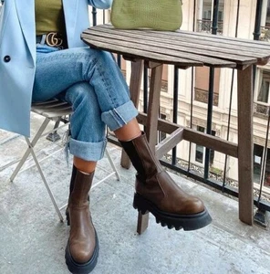 ZARA NEU BRAUNE FLACHE LEDER STIEFELETTEN MIT TRACKSOHLEN SELTEN 1117/510 ALLE GRÖßEN - Bild 1 von 45