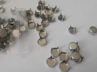 CraftbuddyUS 100pcs 6mm Silver Round FLAT Dome Prong Studs Fashion DIY Shoes - Image 1 of 3