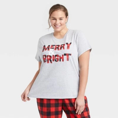 Wondershop Women's Gray Merry & Bright Christmas T-shirt or Pajama Shirt  Sz 4X - Image 1 of 2