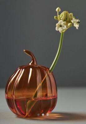 Nuevo Jarrón Anthropologie Naranja Cosecha Calabaza Vidrio Medio Otoño Brote Foto 1 de 4