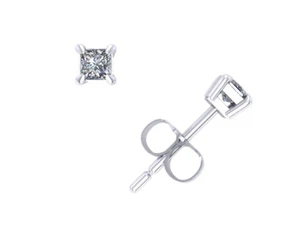 Genuine 0.25Ct Princess Cut Diamond Stud Earrings 14k Gold Prong F VS2 Push Back - Picture 1 of 3