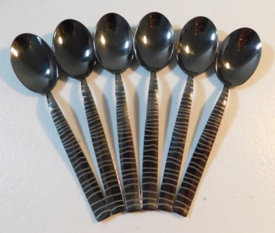 LUXURY STAINLESS MEPRA TIGRE ORO NERO (gunmetal) 6 PC. DEMITASSE SPOONS 4 1/2"