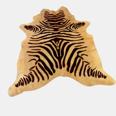 Alfombra de cuero de vaca - Estampado de cebra marrón oscuro en beige - GRANDE 71" W x 76" - Regalo Foto 1 de 4