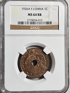 French Indochina 1 Cent 1926A NGC MS 64 RB