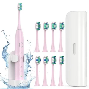 Electric Toothbrush for Adults 8 Brush Heads Sonic Rechargeable Pink - Picture 1 of 8