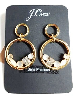 Pendientes colgantes de piedra J.Crew blancos enchapados en oro multicolor latón BD941 NUEVOS CON ETIQUETAS Foto 1 de 4