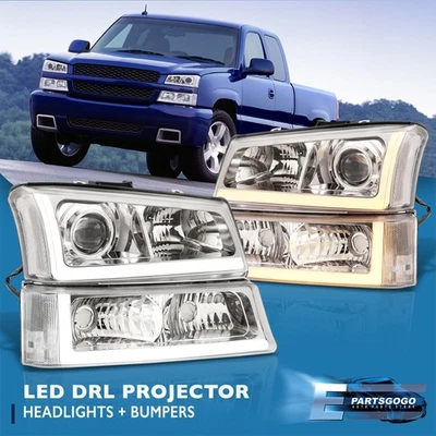 For 03-07 Chevy Silverado Clear DRL Projector Headlights +Sequential Bumper Lamp Foto 1 de 4