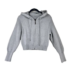 Philosophy Damen grau Cropped Full Zip Strick Hoodie Pullover Rippbündchen Größe XS - Bild 1 von 10