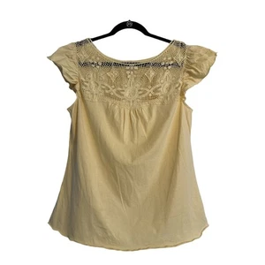 Sundance Top Womens Medium Yellow Cotton Lace Cap Sleeve Blouse Casual - Picture 1 of 8