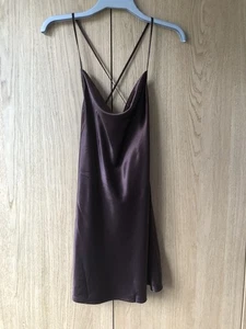 Ladies Brawn Satin Party Dress Size S By H&M -Party Mini Dress-Summer NightsOut - Picture 1 of 9