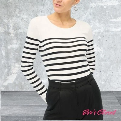 J.Crew Woman's Striped Cotton Turtleneck Sweater White Black Sz L  NWT - Image 1 of 4