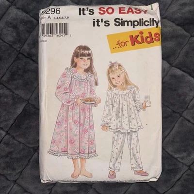 Sewing Pattern Simplicity 9296 Girl Nightgown and Pajamas Size 3-8 - Image 1 of 2
