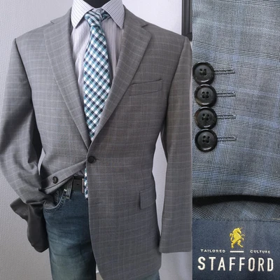 Stafford Men Blazer 44R Gray Blue Plaid Year Round Sport Coat Jacket 👉 Beautifu - Image 1 of 4
