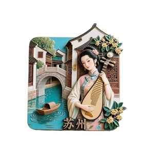 Chinese Suzhou Metal Fridge Magnet Elegant Oriental Girl Relief Art - Picture 1 of 1