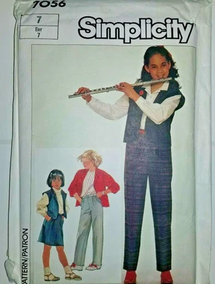 Simplicity 7056 Pants Skirt Jacket Vest Sewing Pattern Girls 7 Pull On Wardrobe - Image 1 of 4