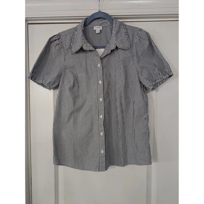 Camisa J Crew a Rayas Manga Abullonada Volantes Cuello Abotonada Para Mujer Mediana Nueva con Etiquetas Foto 1 de 4