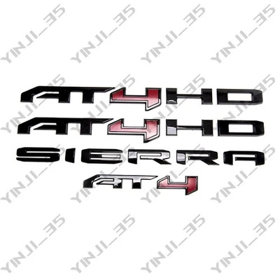 4PCS Gloss Black Red AT4 HD Emblems Sierra Letters Fit GMC Sierra 2500HD 3500HD - Image 1 of 4