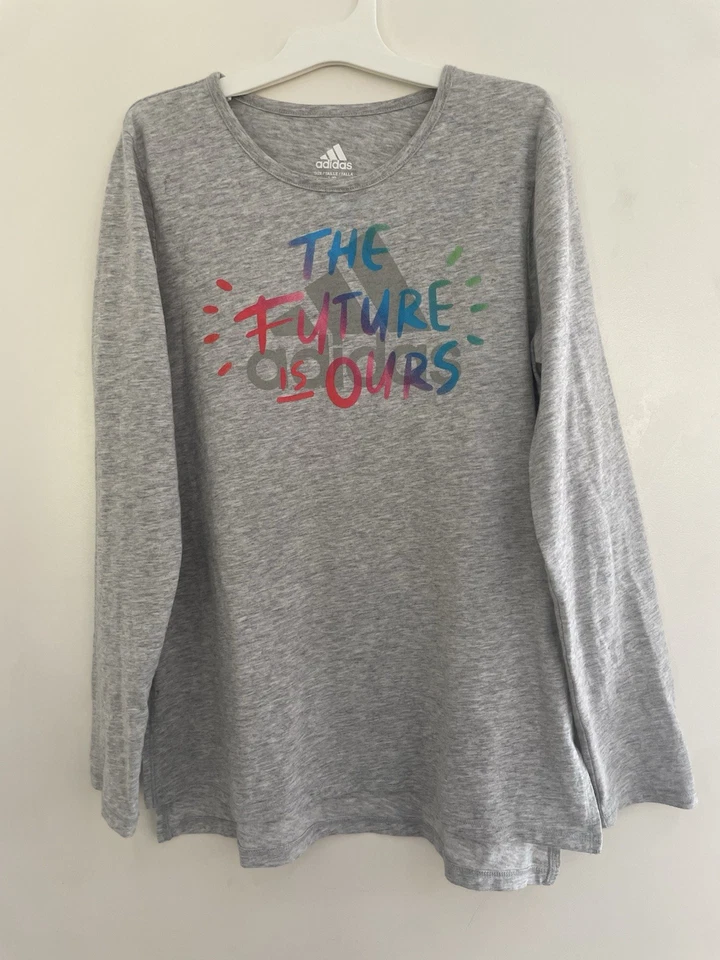 Adidas Niños Niñas El Futuro Es Nuestro Logo Mezcla de Algodón Camisa Manga Larga Gris L Foto 1 de 4