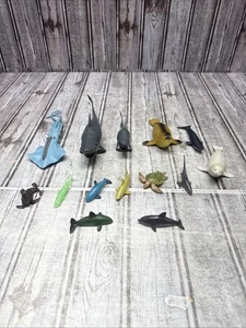 PVC Sea Animals Lot Of 14 Sharks, Whale Turtle Seal Dolphin Toys Plastic Toppers - Picture 1 of 11