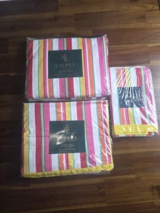 Vintage Ralph LaurenStripe Rainbow Queen Flat Sheet Fitted Q Sheet+pillowcases - Picture 1 of 7
