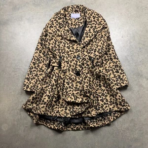 VTG Y2K Madden Girl Peacoat Womens Medium Brown Preowned Leopard Print Belted - Picture 1 of 9
