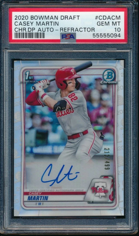 PSA 10 CASEY MARTIN AUTO 1st 2020 Bowman Chrome Draft REFRACTOR /499 RC GEM MINT - Image 1 of 1