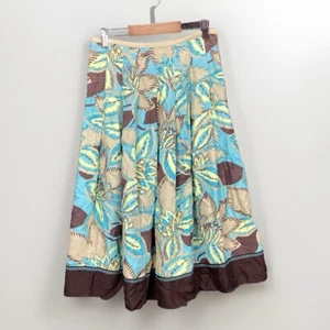 Nic + Zoe SILK A-line Pleated Skirt Women 2 Brown Blue Tropical Floral Retro - Picture 1 of 10