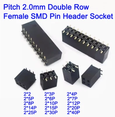 Pitch 2.0mm Double Row SMD Female Pin Header Socket 2*2/3/4/5/6/8/10/20/30/40 P - Image 1 of 4