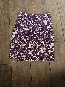 Boden ~ Purple/White ~ Floral Pattern ~ 100% Silk Skirt ~ Size 10R - Picture 1 of 9