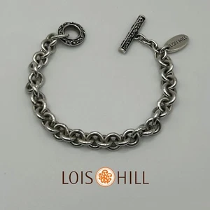 Lois Hill Vintage Chain Link Bracelet Indonesian 925 Sterling Silver Granulated - Picture 1 of 6