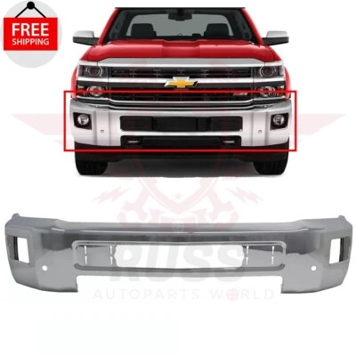 New Front Chrome Bumper W/ Fog Light Holes For 2015 2019 Chevy Silverado 2500 HD Foto 1 de 4
