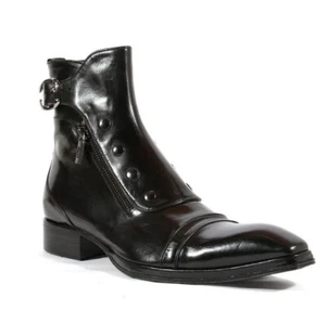 Botas de vestir hechas a mano para hombre negras puras con botones laterales, cremallera correa de monje tobillo alto - Imagen 1 de 3