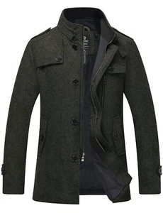Wantdo Men's Vintage Wool Blend Jacket Long Trench Coat Single Breasted Pea Coat - Picture 1 of 41