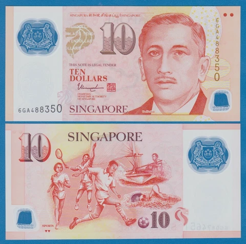 Singapore 10 Dollars P 48 New ND 2020, 2 Inverted Triangle on back, UNC Polymer Cover
