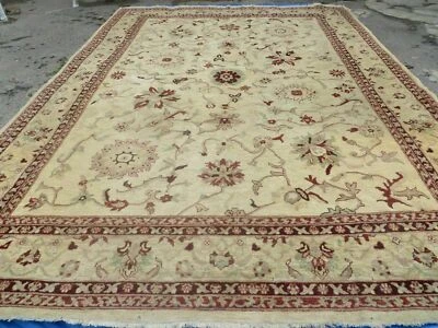 10' X 14' Vintage Hand Knotted Made Indian Agra Wool Rug Vegetable Dyes - Image 1 of 4