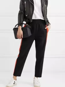 MAJE Black Orange Side Stripe PENSEE Cotton-Blend Knit Tailored Track Pants , 2 - Picture 1 of 11