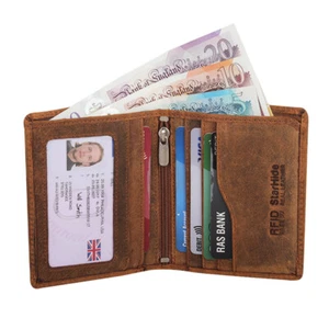 Gents Small Hunter Brown Real Leather Wallet Slimline Cardholder & Cash Pocket - Picture 1 of 6