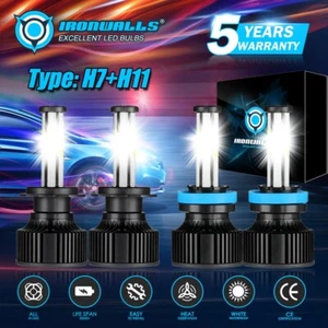 6-Sides H7+H11 LED Headlight Kit High & Low Beam 6500K For Ford Fusion 2006-2016 - Picture 1 of 12