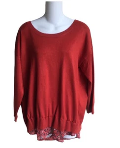 New Directions Ladies Petite Medium Rust Red Sweater Blouse Combo Back Split NWT - Picture 1 of 3